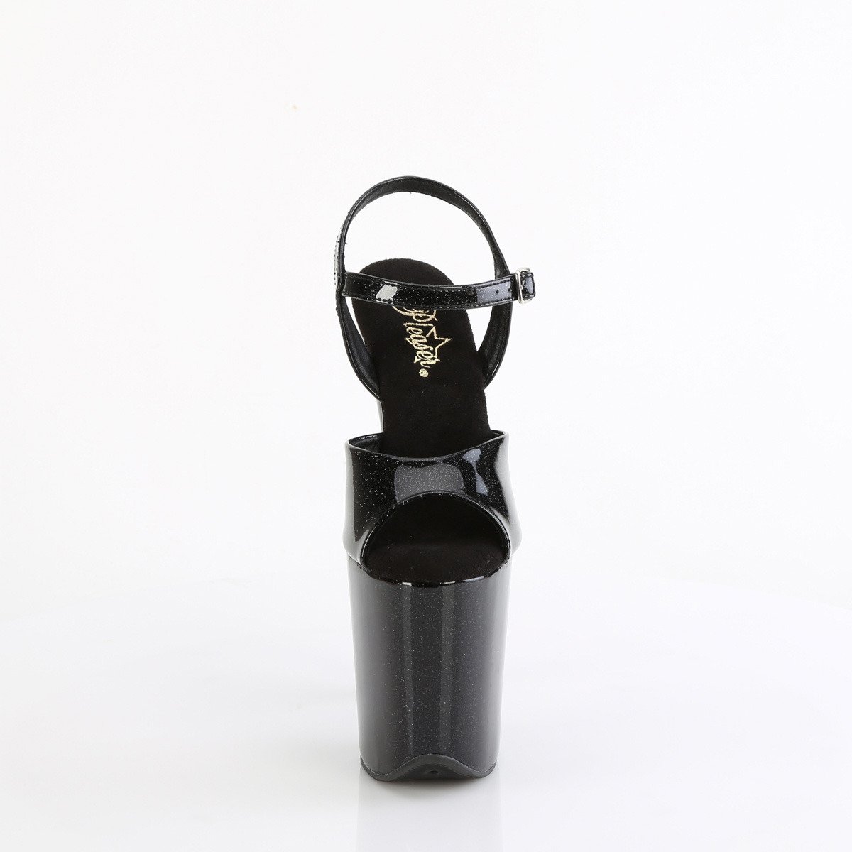Pleaser Flamingo-809GP BG/M - Błyszczące czarne sandały na wysokiej platformie