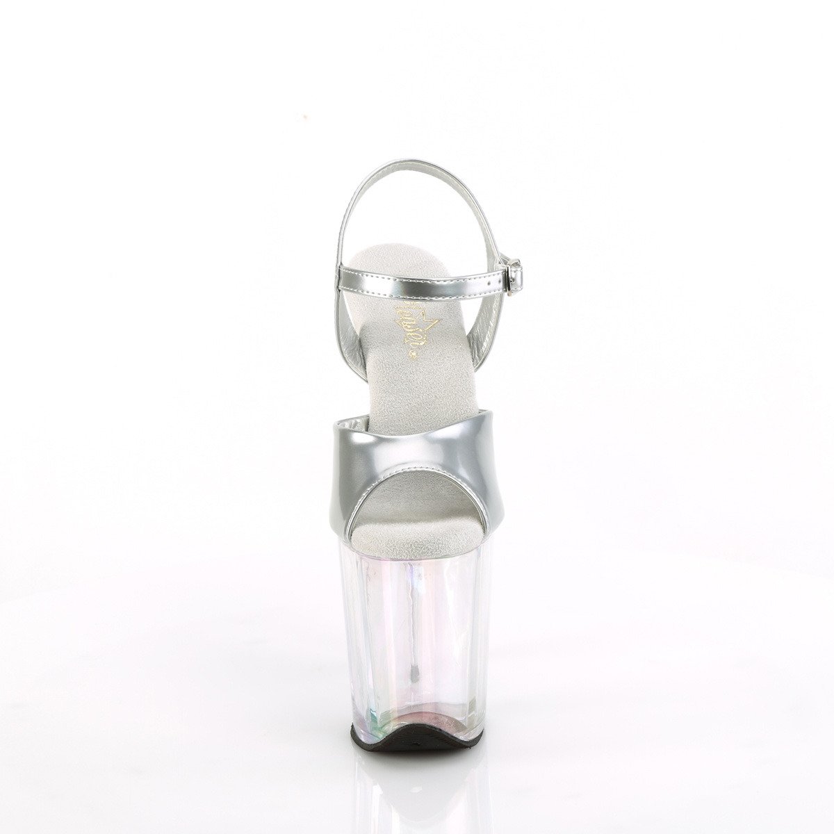 Pleaser Flamingo-809HT SHG/HG - Błyszczące srebrne sandały na wysokiej platformie
