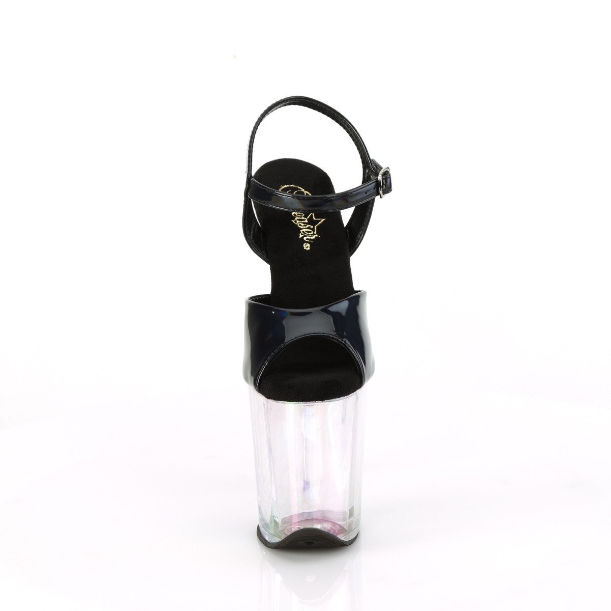 Pleaser Flamingo-809HT BHG/HG - Błyszczące czarne sandały na wysokiej platformie