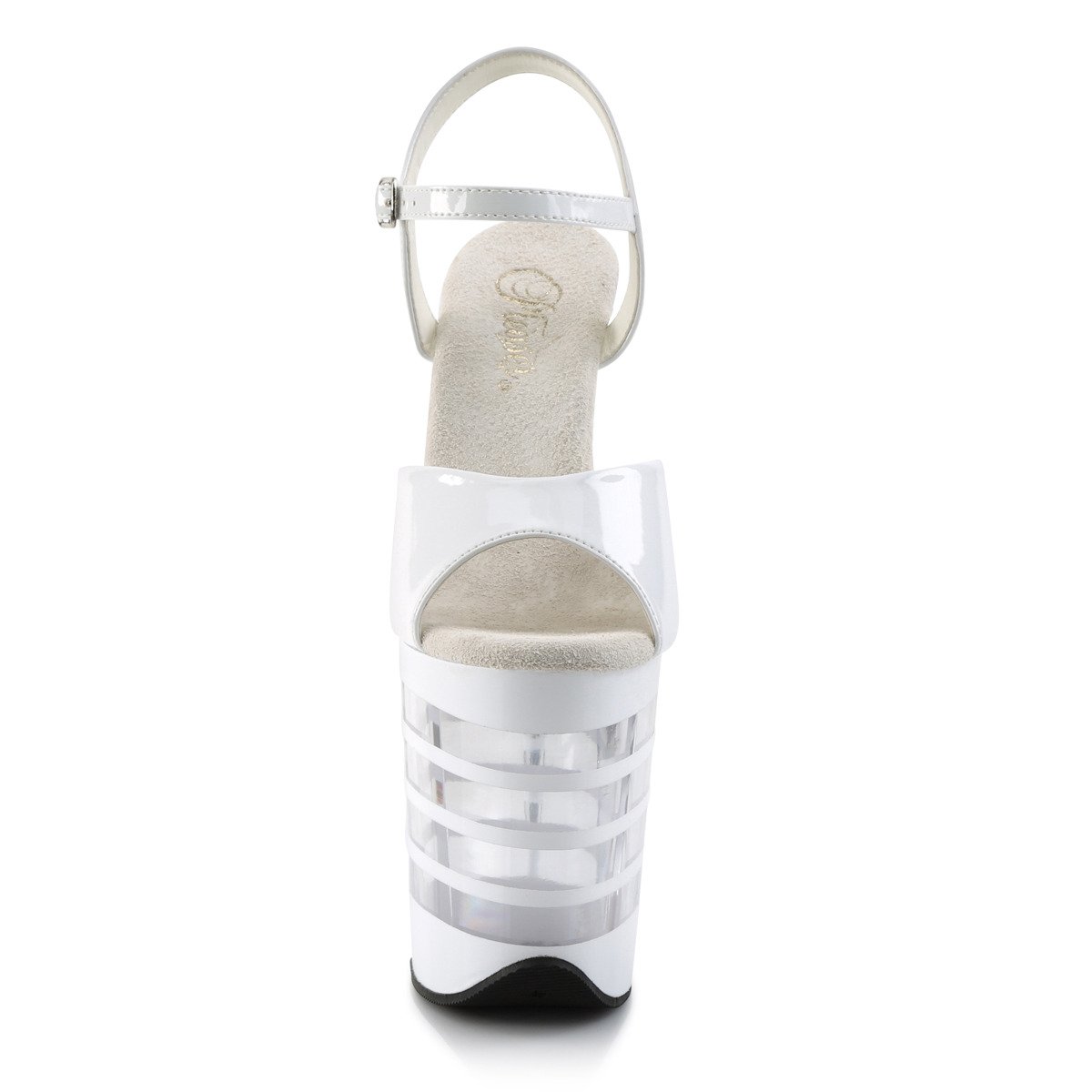 Pleaser Flamingo-809LN W/M - Błyszczące białe sandały na wysokiej platformie