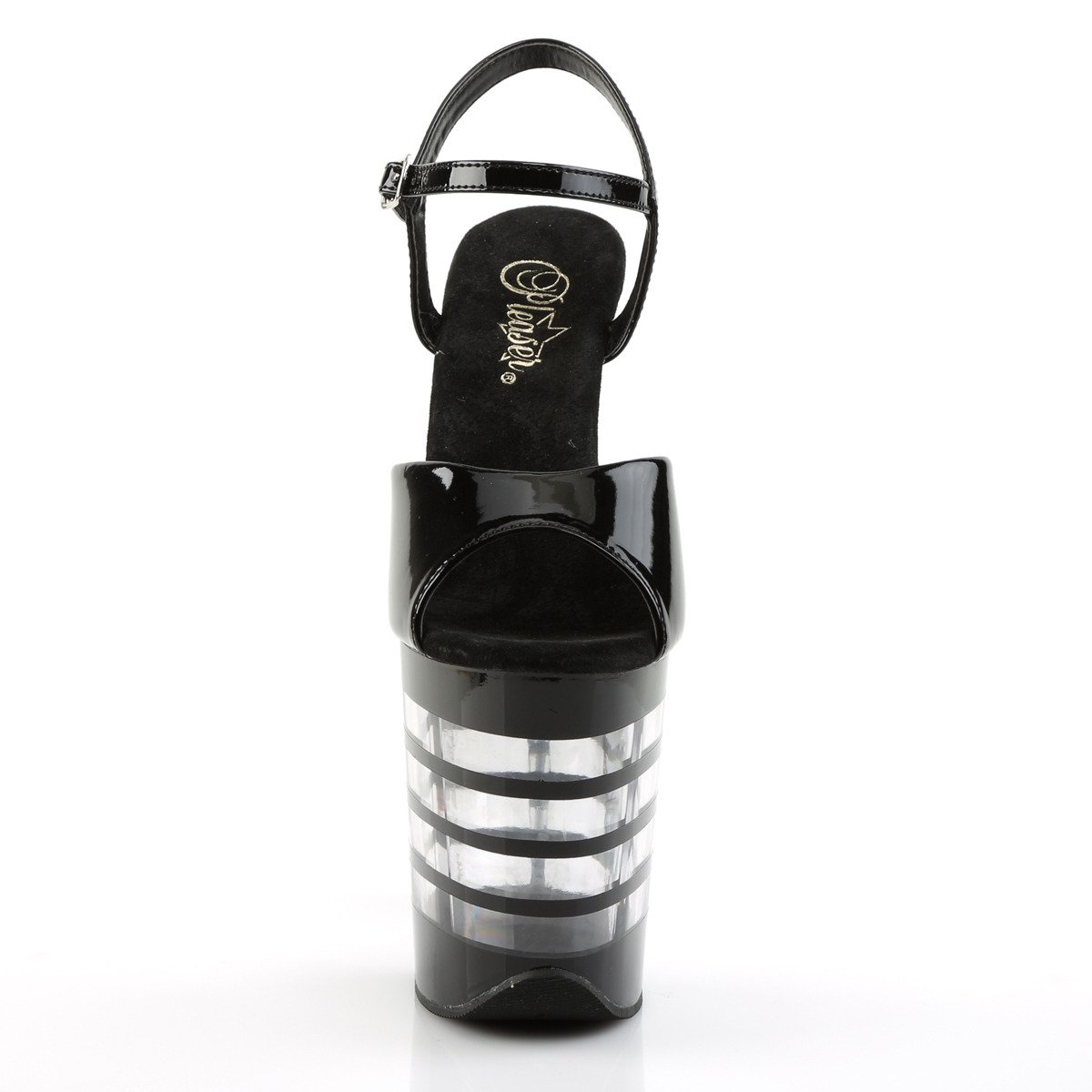 Pleaser Flamingo-809LN B/M - Błyszczące czarne sandały na wysokiej platformie