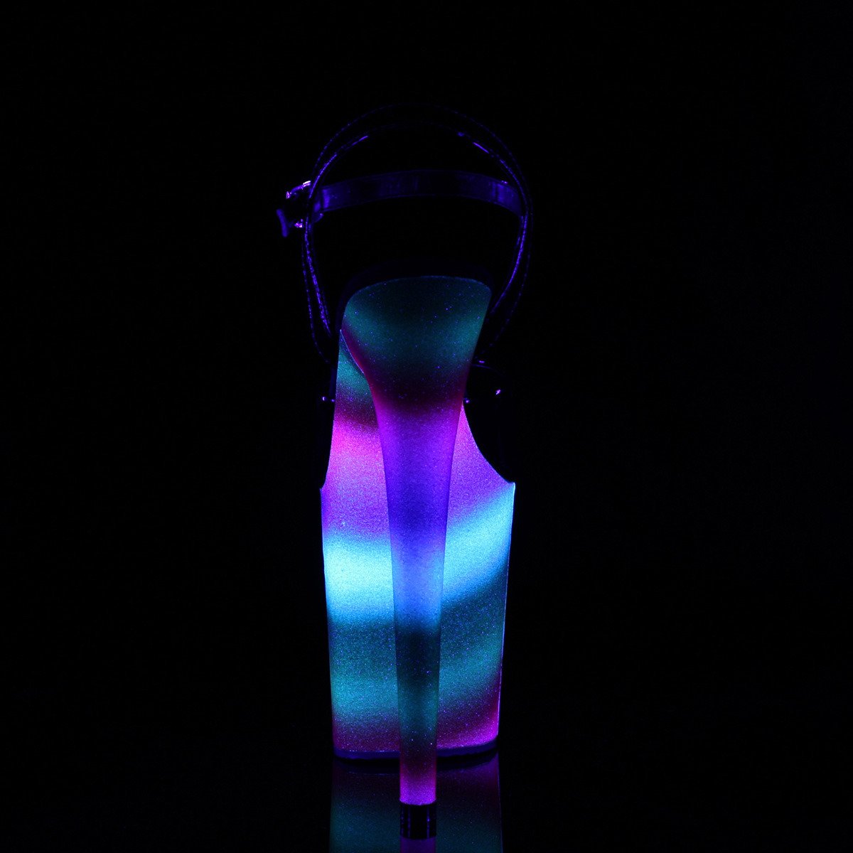 Pleaser Flamingo-809WR B/RBOWG - Błyszczące czarne sandały na wysokiej platformie