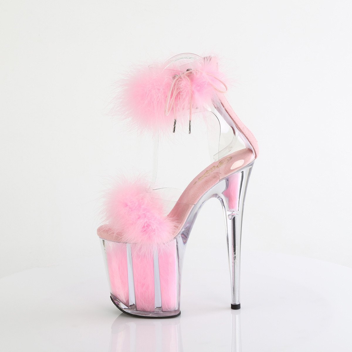 Pleaser Flamingo-824F C-BPFUR/M - Różowe buty z paskiem nad kostką na wysokiej platformie