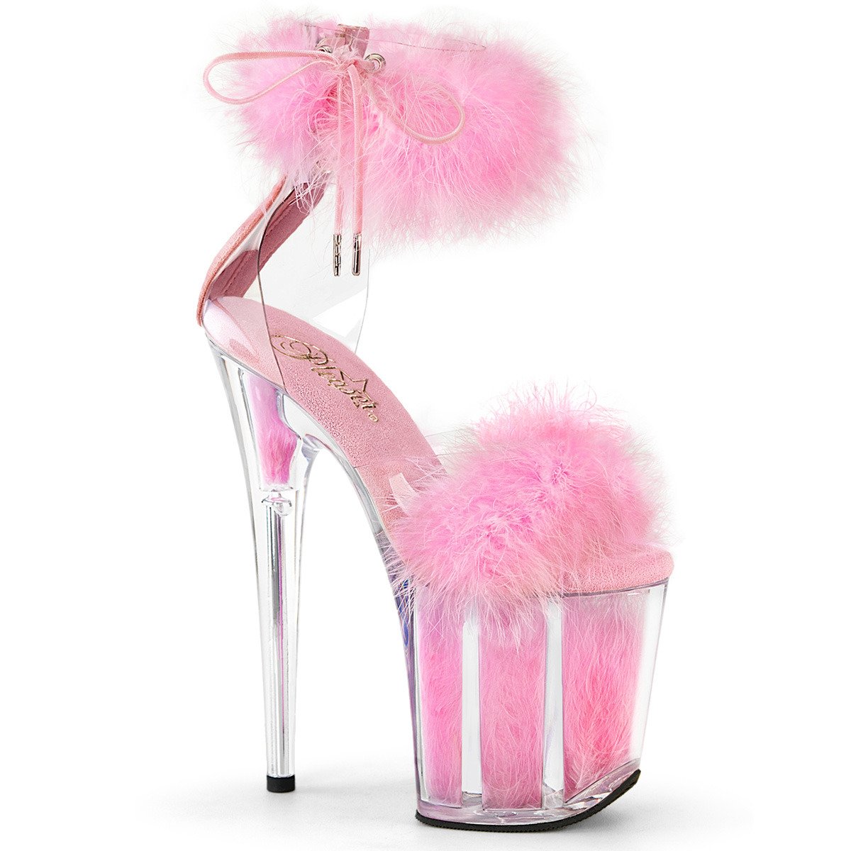 Pleaser Flamingo-824F C-BPFUR/M - Różowe buty z paskiem nad kostką na wysokiej platformie