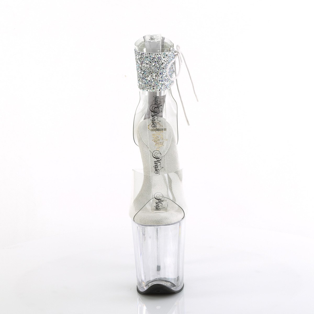 Pleaser Flamingo-824RS-02 C-SRS/C - Przezroczyste buty z paskiem nad kostką na wysokiej platformie