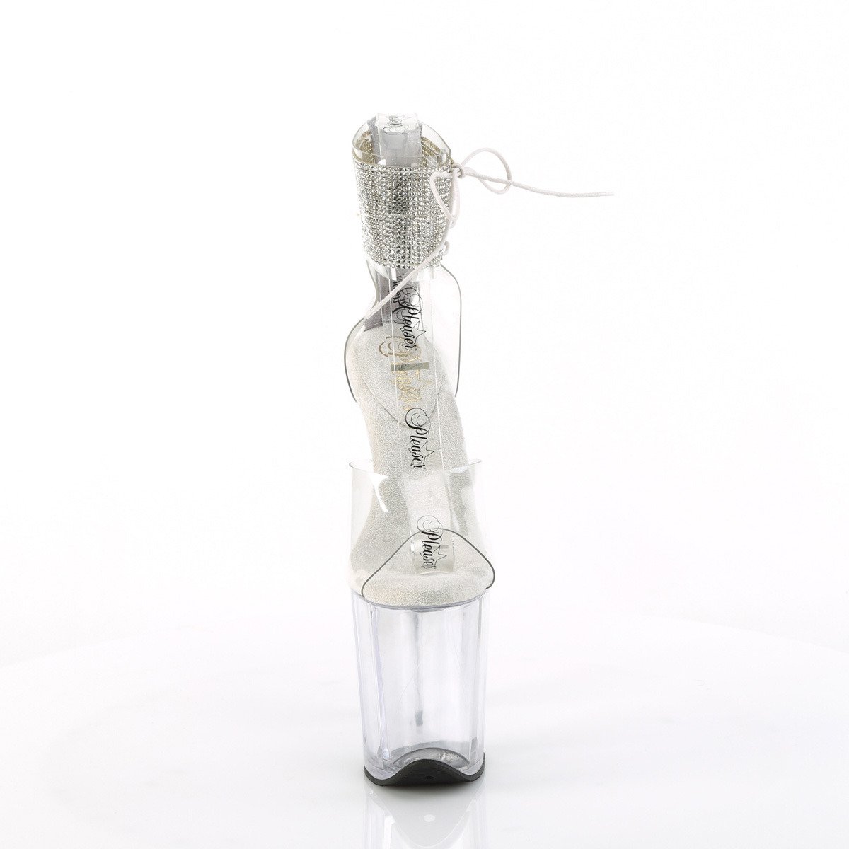 Pleaser Flamingo-824RS C/M - Przezroczyste buty z paskiem nad kostką na wysokiej platformie