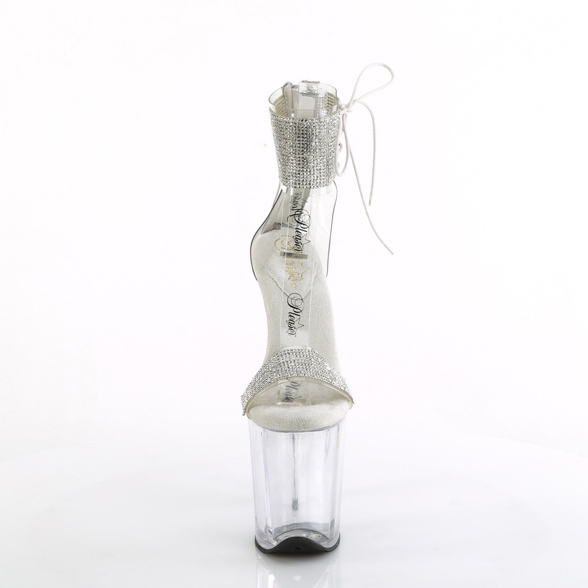 Pleaser Flamingo-827RS C-S/C - Przezroczyste buty z paskiem nad kostką na wysokiej platformie