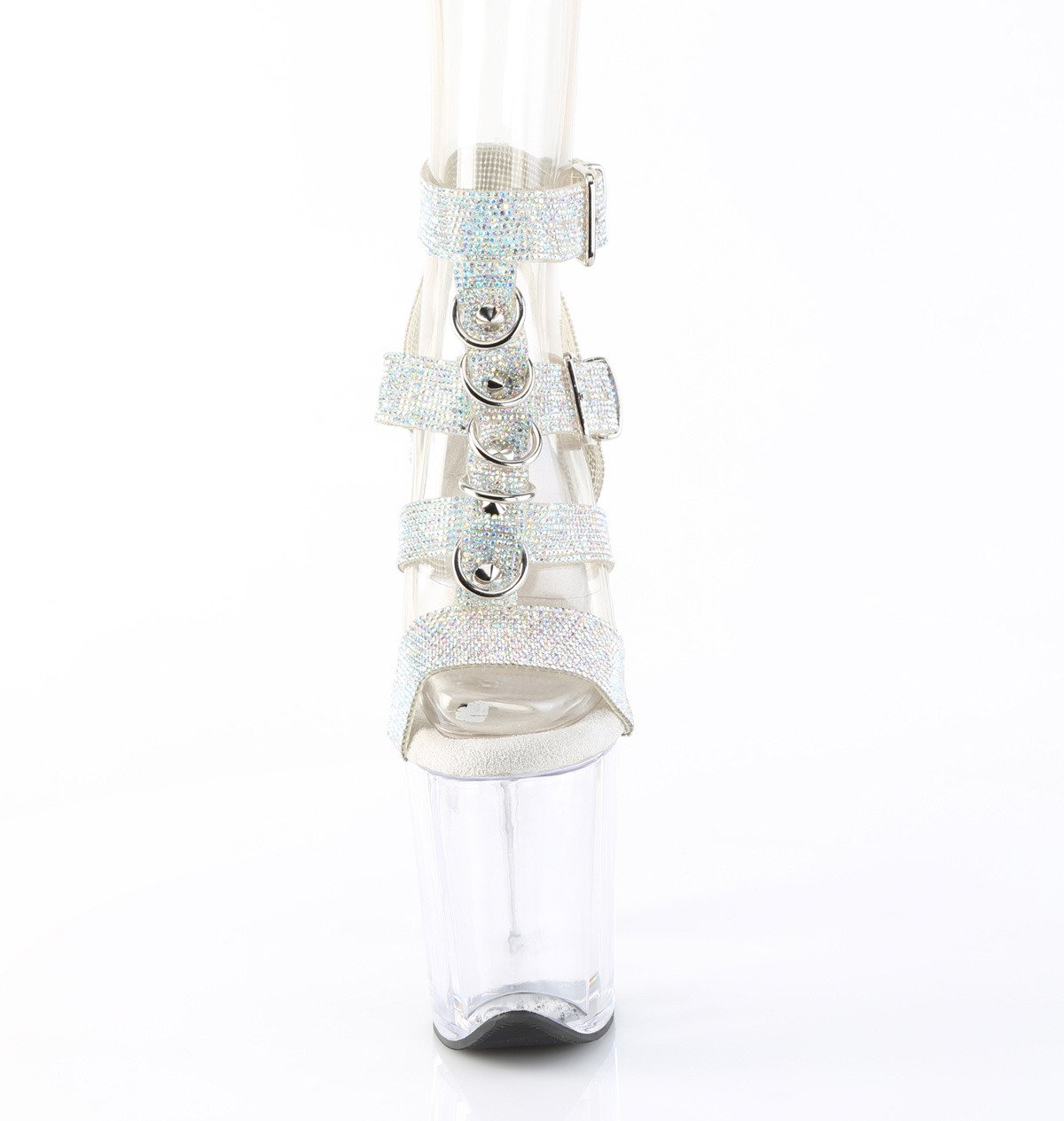 Pleaser Flamingo-856RS SRS-TPU/C - Srebrne buty z paskiem nad kostką na wysokiej platformie