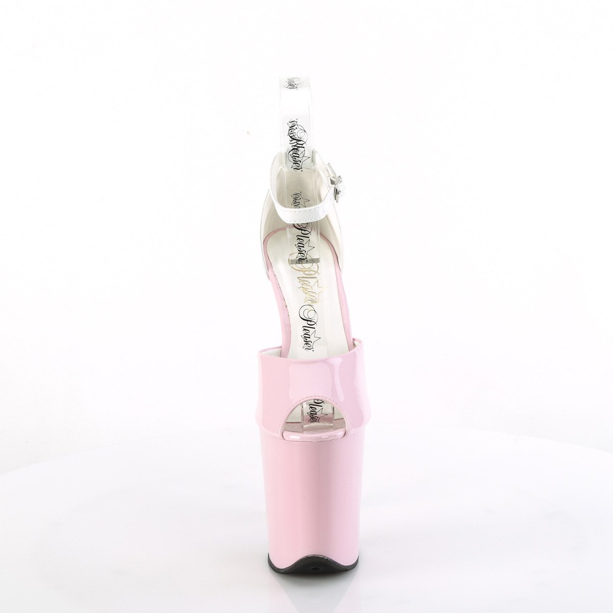 Pleaser Flamingo-868 BP-W/M - Błyszczące różowe buty z paskiem nad kostką na wysokiej platformie