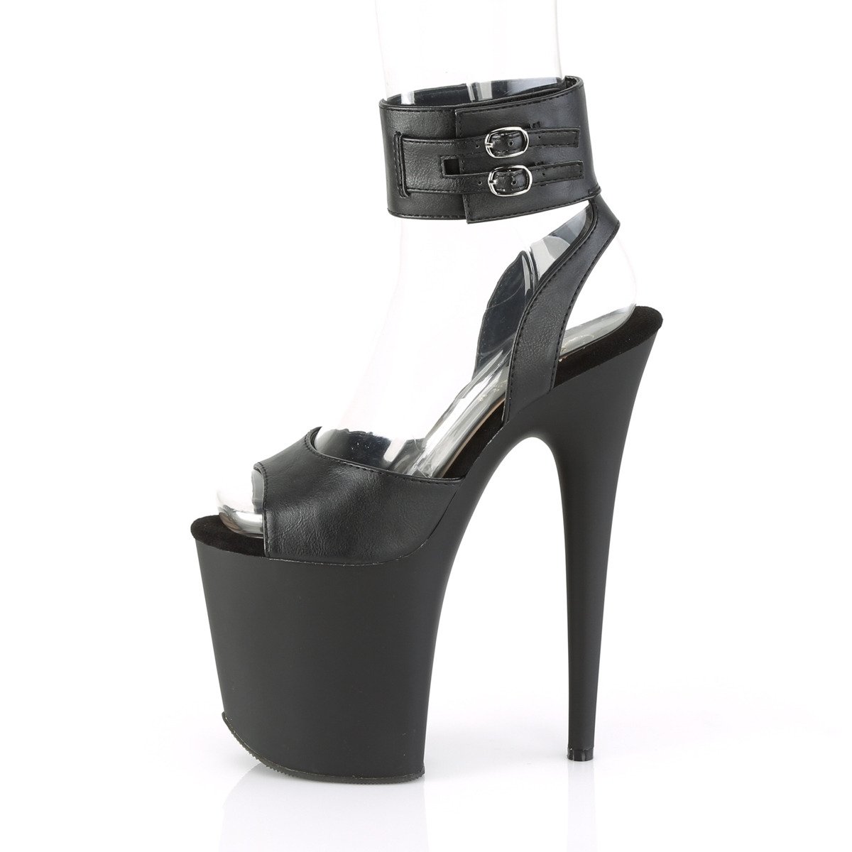 Pleaser Flamingo-891 BPU/M - Czarne buty z paskiem nad kostką na wysokiej platformie