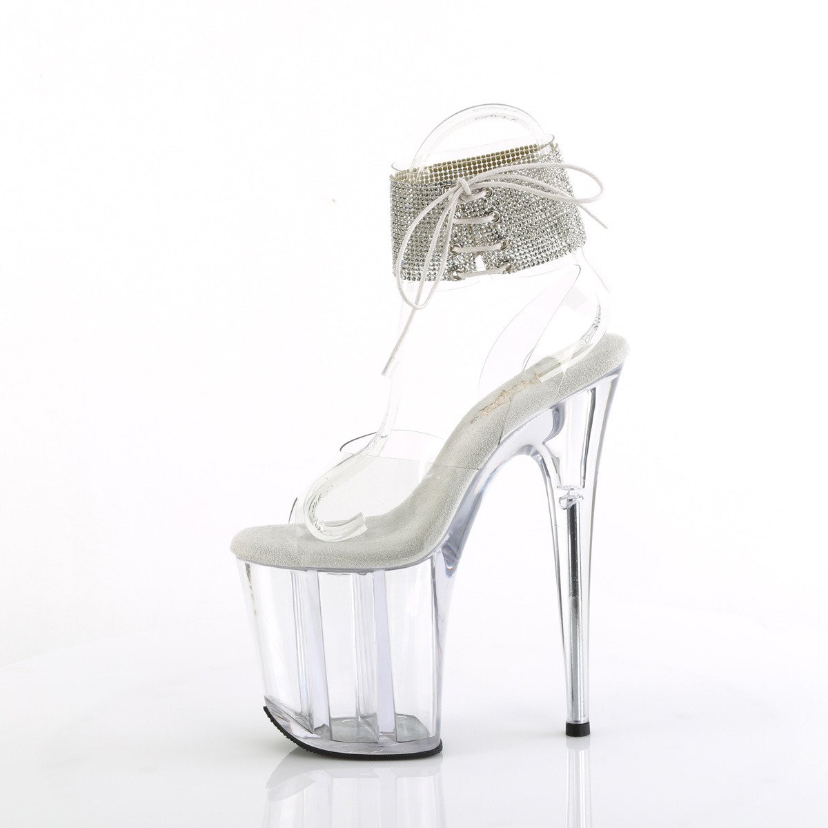 Pleaser Flamingo-891-2RS C/M - Przezroczyste buty z paskiem nad kostką na wysokiej platformie