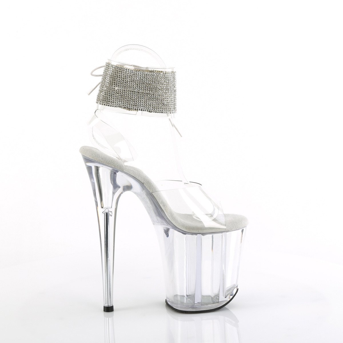 Pleaser Flamingo-891-2RS C/M - Przezroczyste buty z paskiem nad kostką na wysokiej platformie