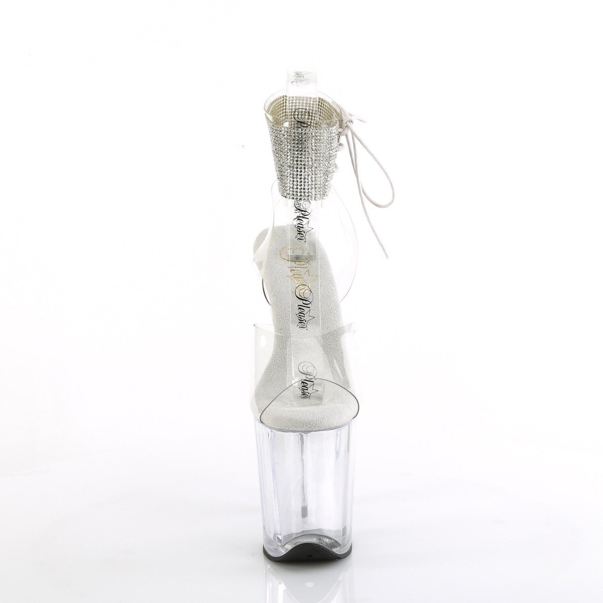 Pleaser Flamingo-891-2RS C/M - Przezroczyste buty z paskiem nad kostką na wysokiej platformie