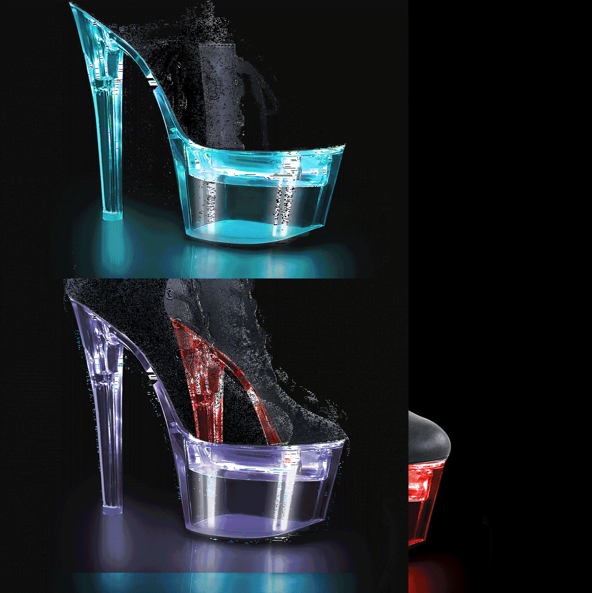 Pleaser Flashdance-1020-7 BPU/C - Czarne świecące buty za kostkę na wysokiej platformie