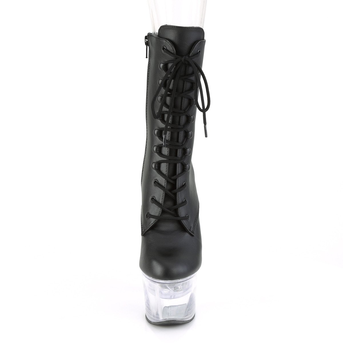 Pleaser Flashdance-1020-7 BPU/C - Czarne świecące buty za kostkę na wysokiej platformie