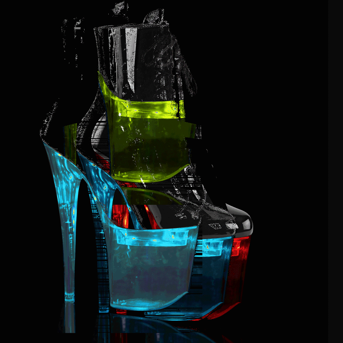 Pleaser Flashdance-1020-8 B/C - Błyszczące czarne świecące buty za kostkę na wysokiej platformie