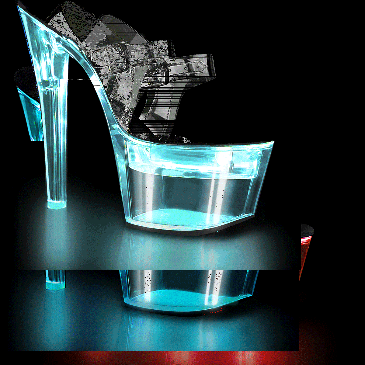 Pleaser Flashdance-708 C-B/C - Przezroczyste świecące sandały na wysokiej platformie