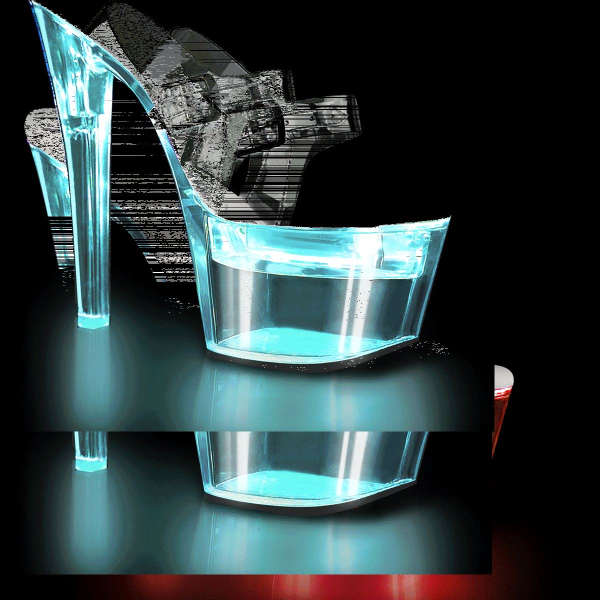 Pleaser Flashdance-708 C/M - Przezroczyste świecące sandały na wysokiej platformie