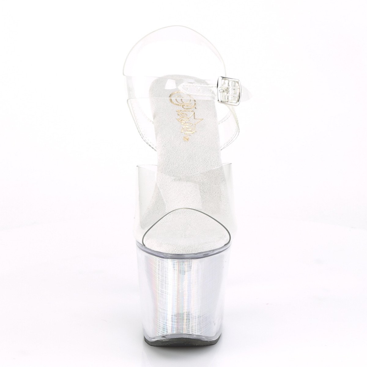 Pleaser Flashdance-708SCH C/SHG - Przezroczyste świecące sandały na wysokiej platformie