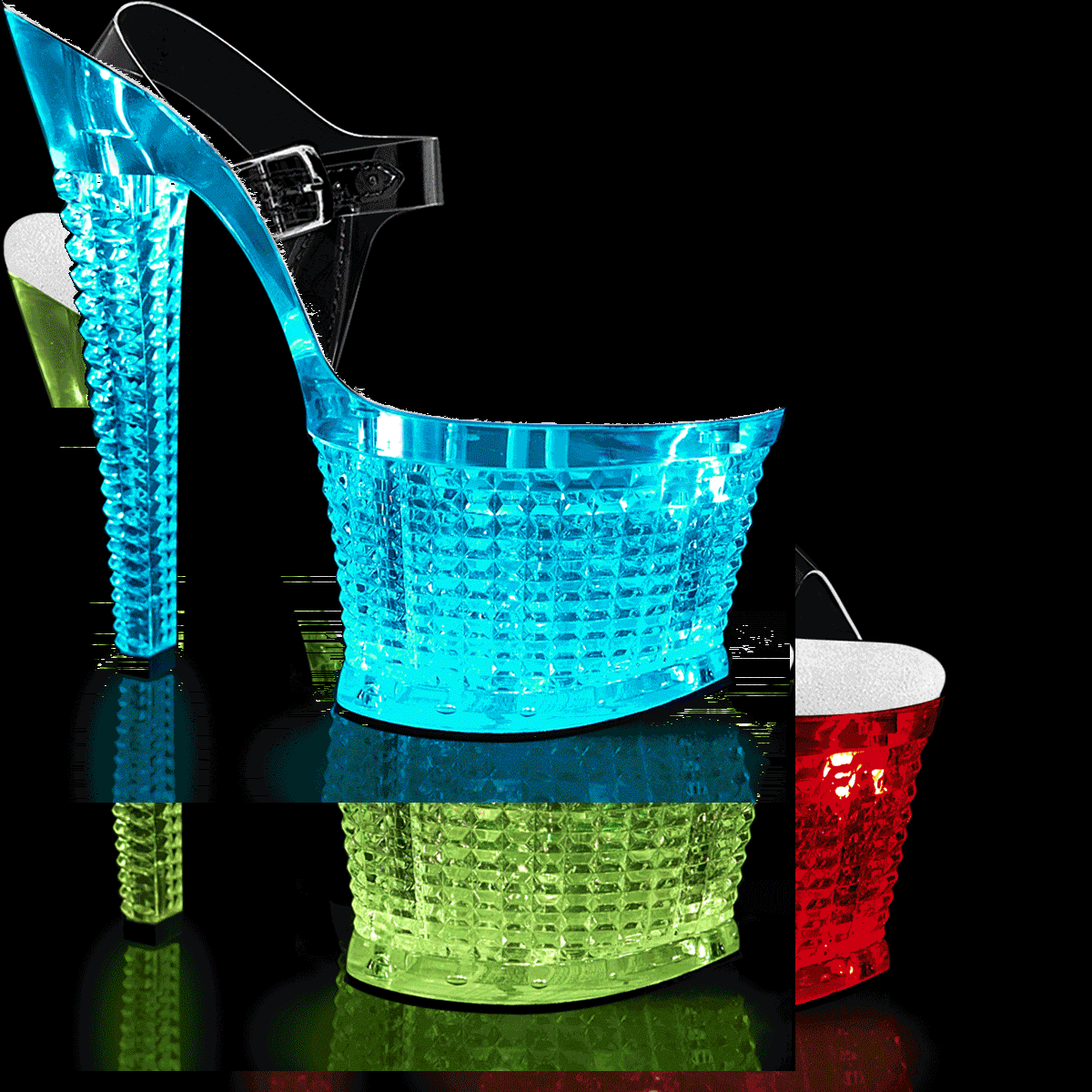 Pleaser Flashdance-708SPEC C/M - Przezroczyste świecące sandały na wysokiej platformie