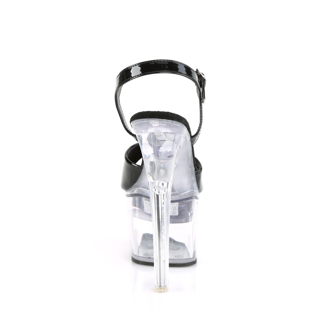 Pleaser Flashdance-709 B/C - Błyszczące czarne świecące sandały na wysokiej platformie