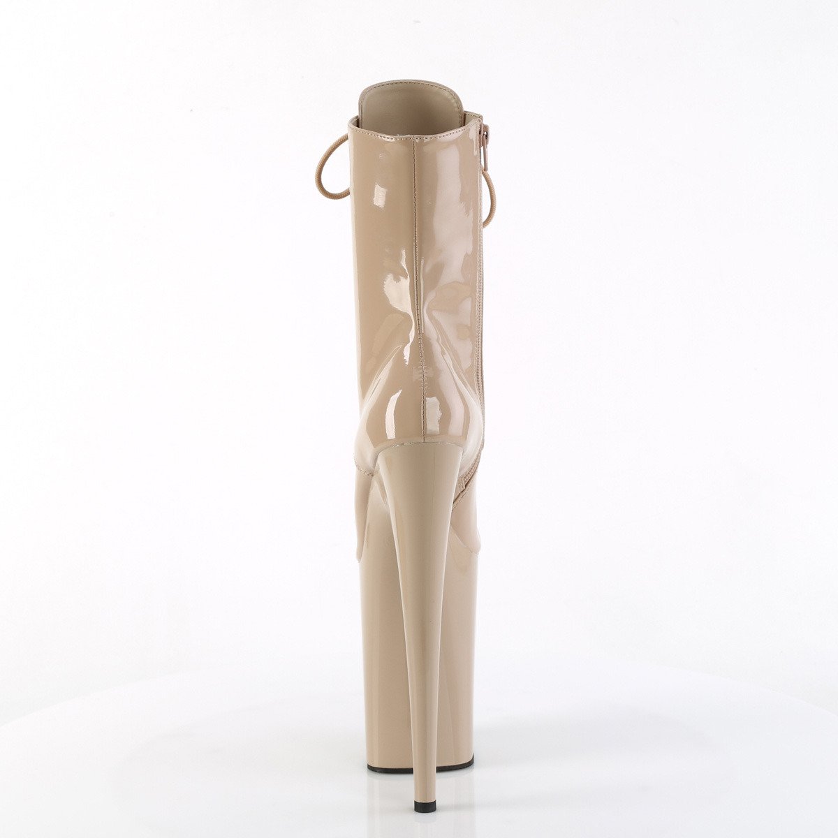 Pleaser Infinity-1020 ND/M - Błyszczące beżowe buty za kostkę na wysokiej platformie