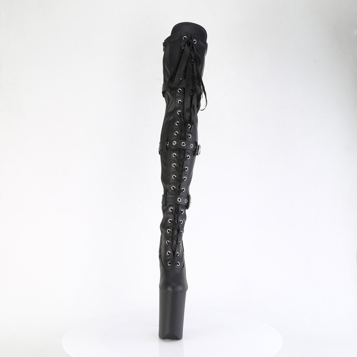 Pleaser Infinity-3028 BPU/M - Błyszczące czarne kozaki za kolano na wysokiej platformie