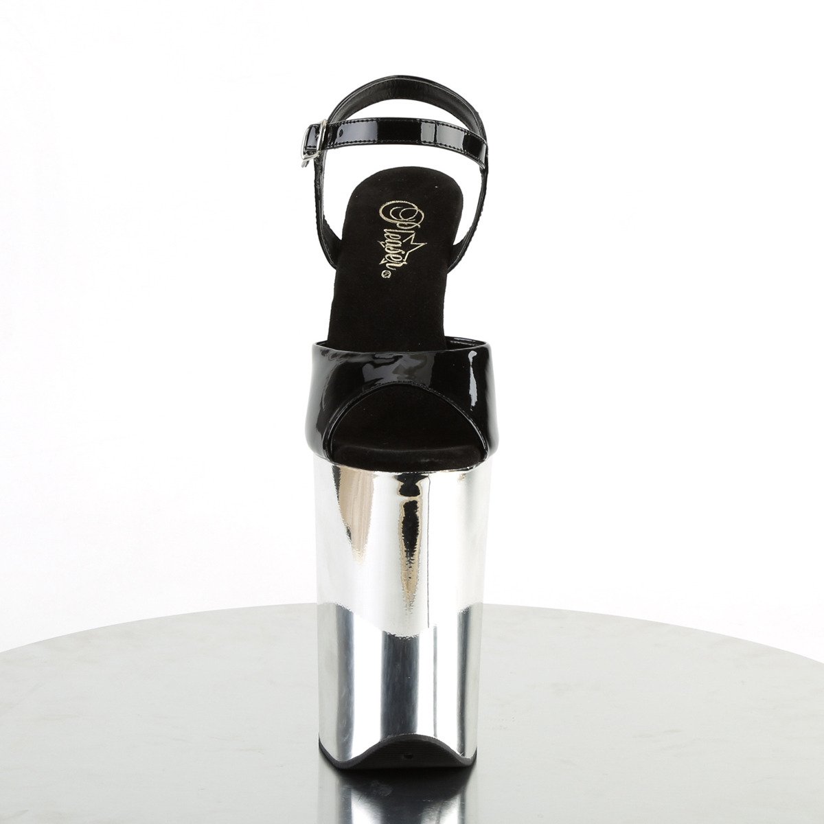 Pleaser Infinity-909 B/SCH - Błyszczące czarne sandały na wysokiej platformie