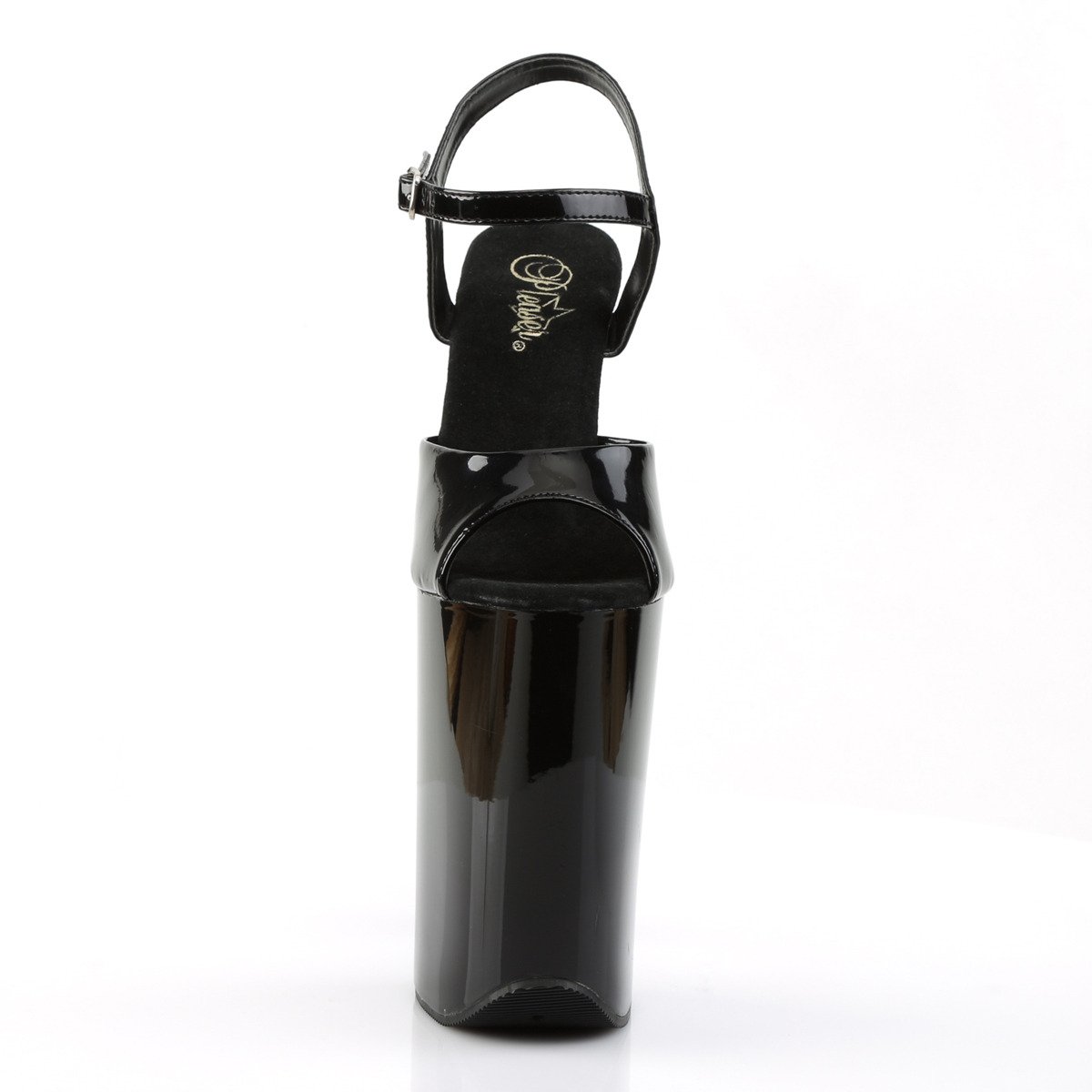 Pleaser Infinity-909 B/M - Błyszczące czarne sandały na wysokiej platformie