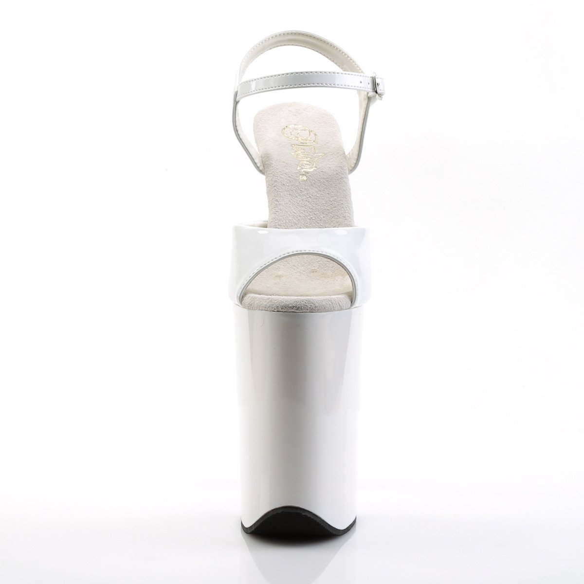 Pleaser Infinity-909 W/M - Błyszczące białe sandały na wysokiej platformie