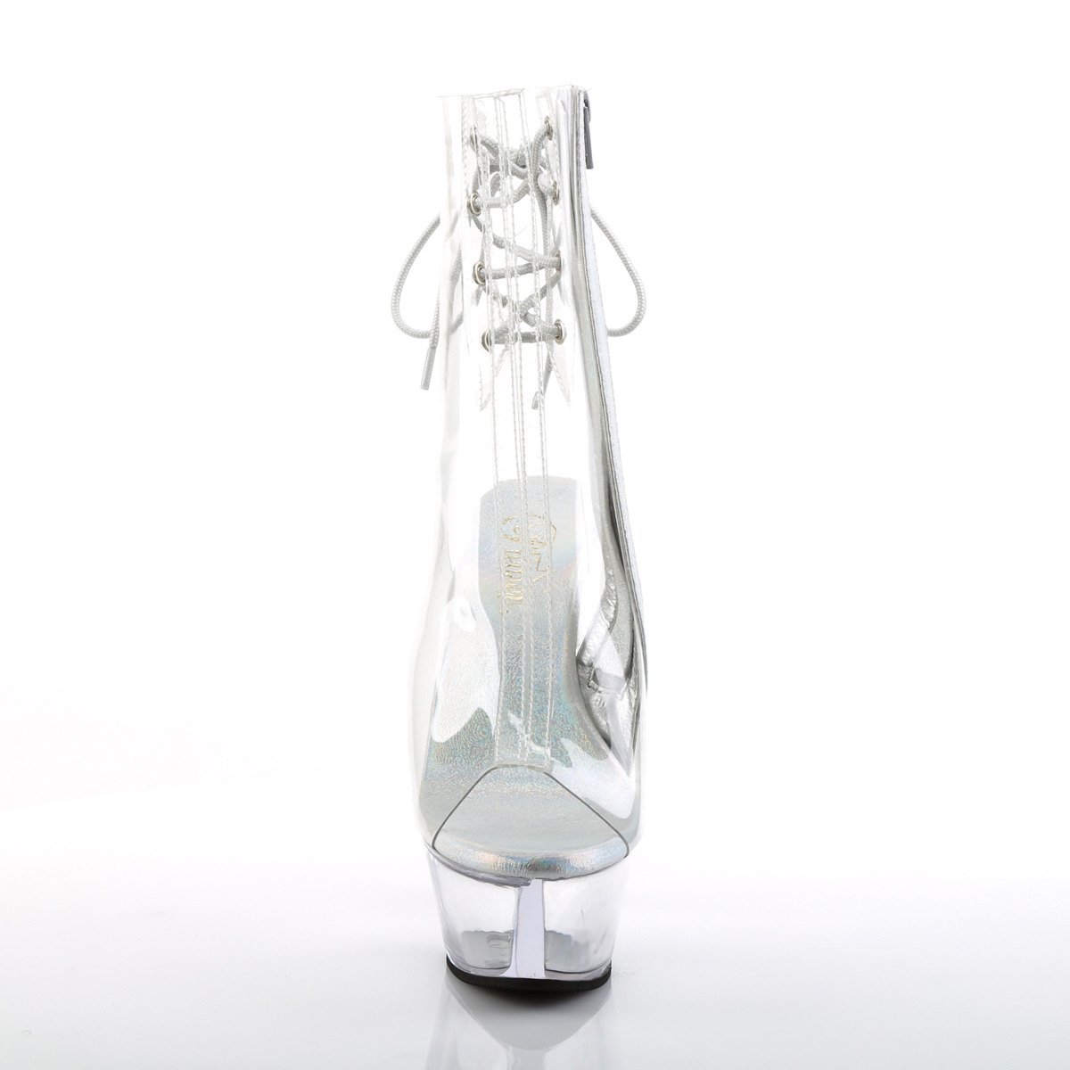 Pleaser Kiss-1018C C/M - Przezroczyste botki z odkrytymi palcami na platformie z wysokimi obcasami