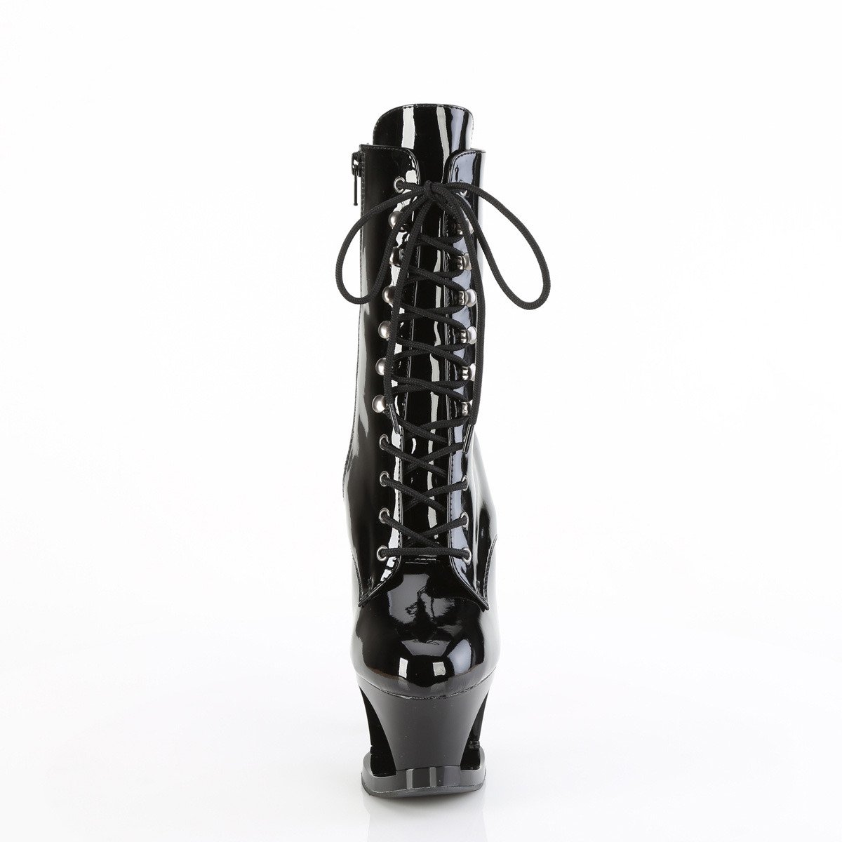Pleaser Moon-1020SK B/B-PW - Błyszczące czarne buty za kostkę na wysokiej platformie