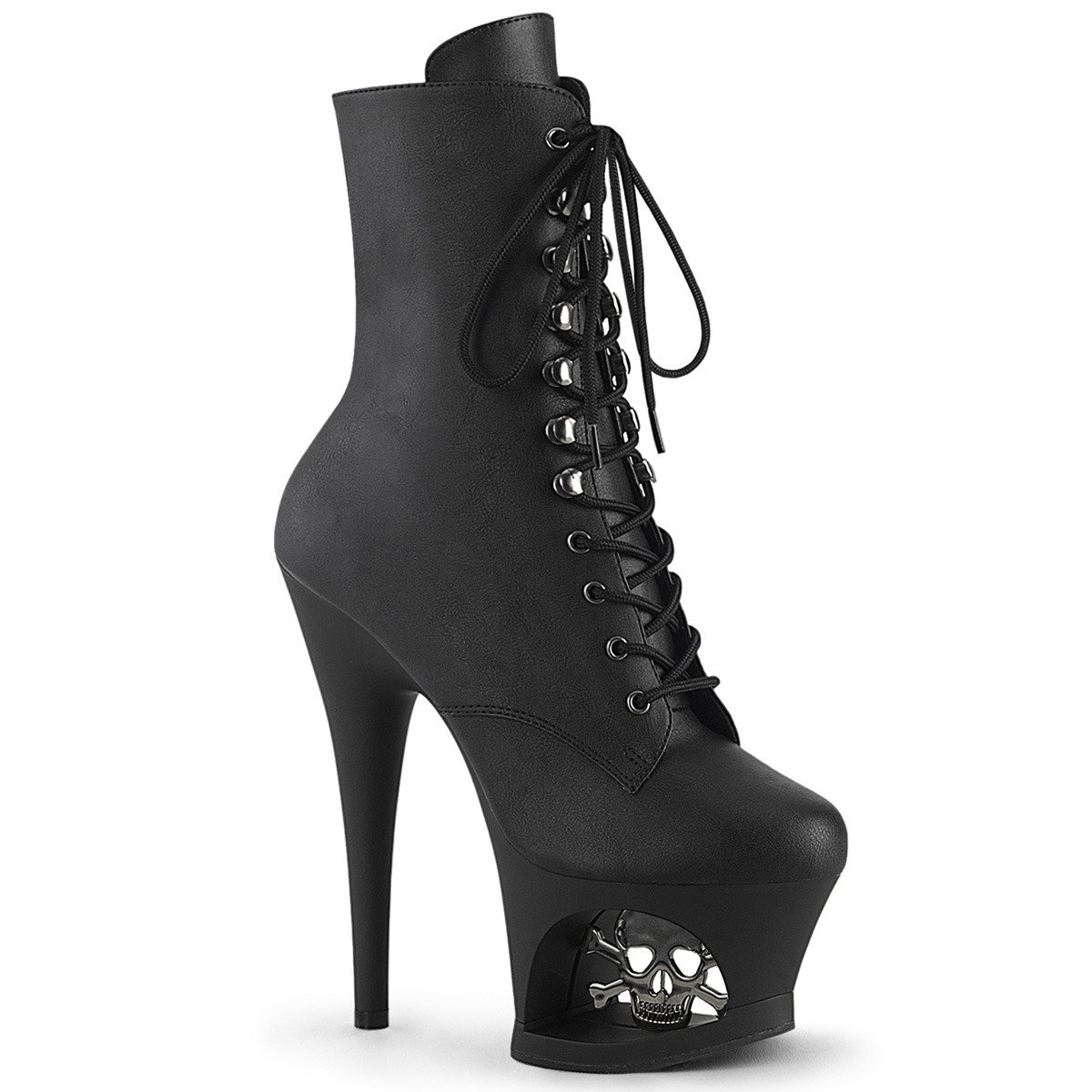 Pleaser Moon-1020SK BPU/B-PW - Czarne buty za kostkę na wysokiej platformie