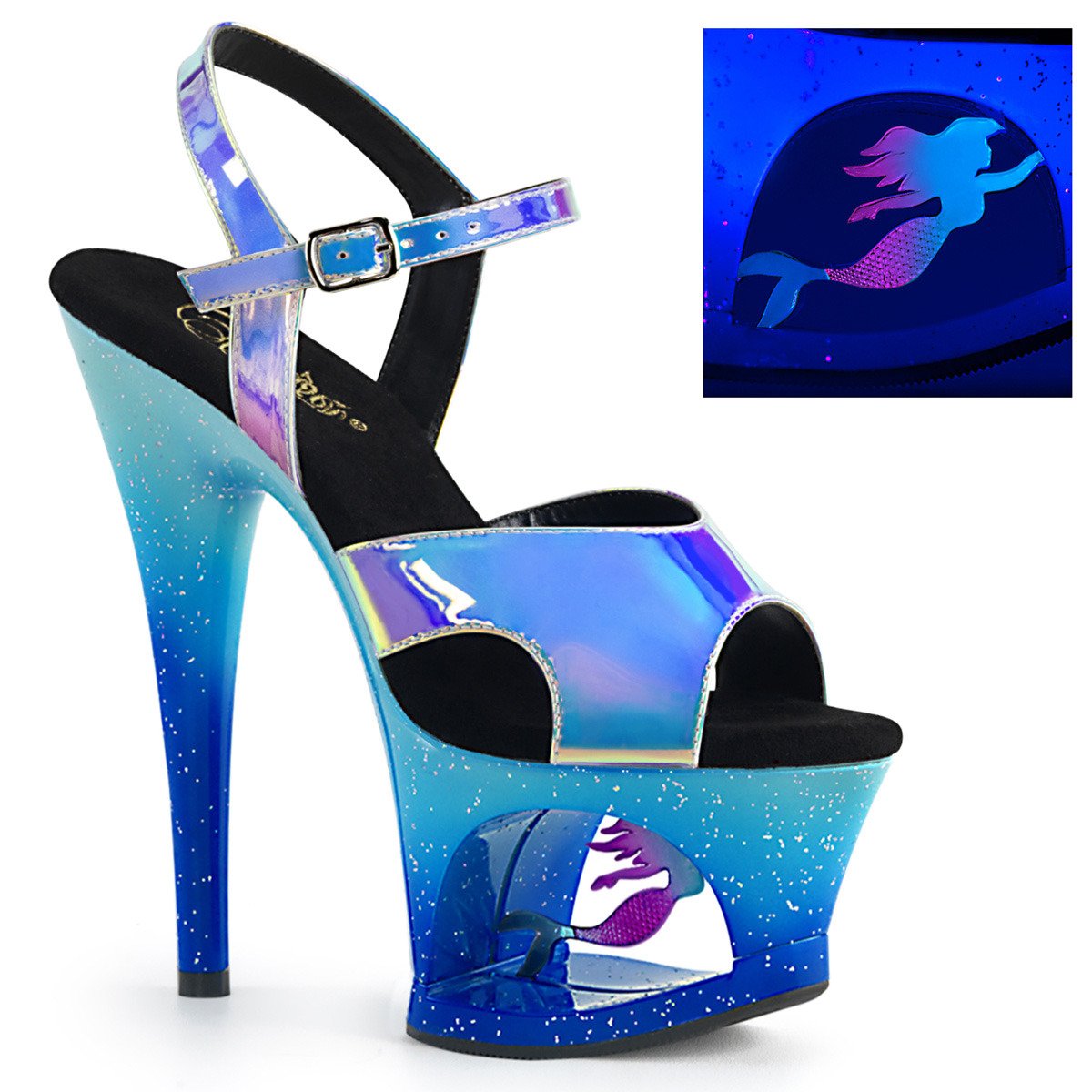Pleaser Moon-711MER BLU/M - Niebieskie sandały na wysokiej platformie
