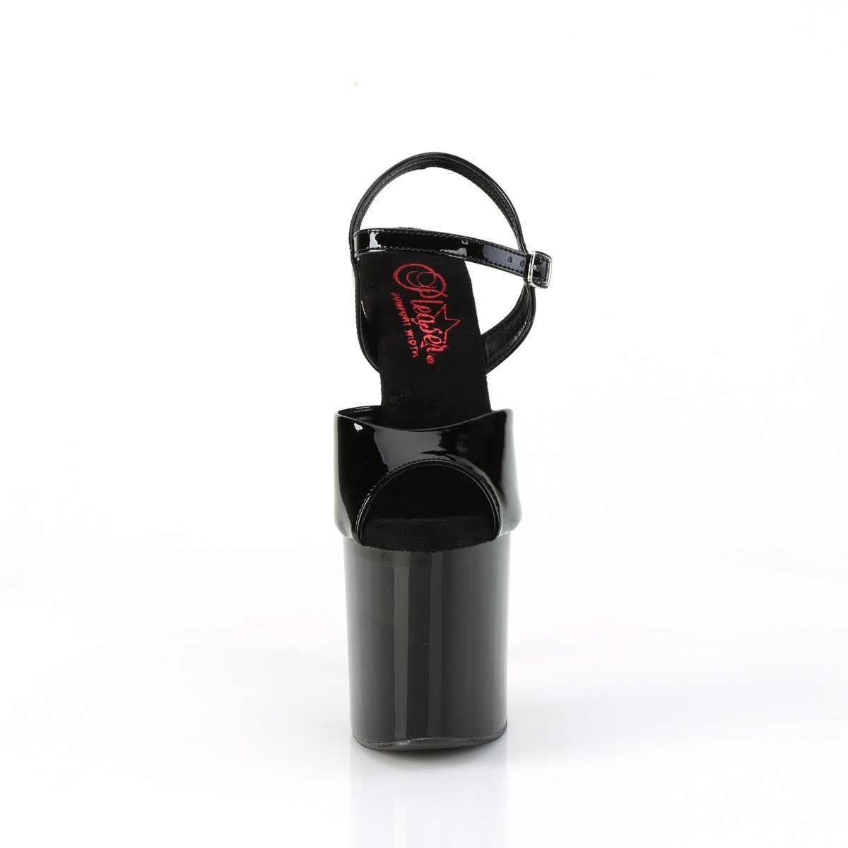 Pleaser Naughty-809 B/M - Błyszczące czarne sandały na wysokiej platformie