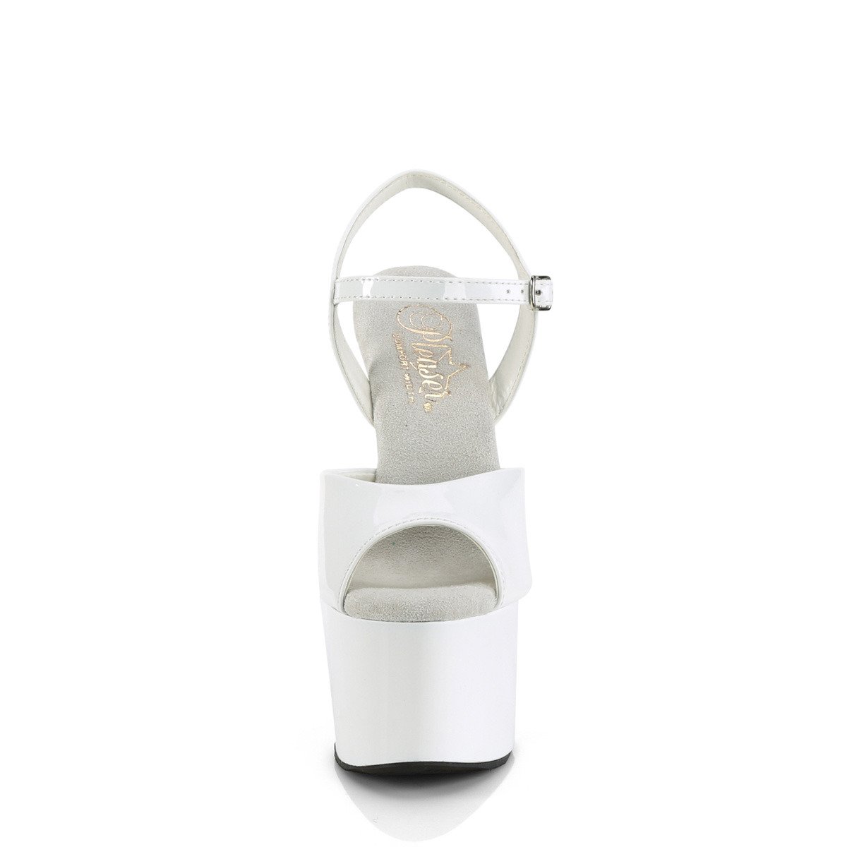 Pleaser Passion-709 W/M - Błyszczące białe sandały na wysokiej platformie