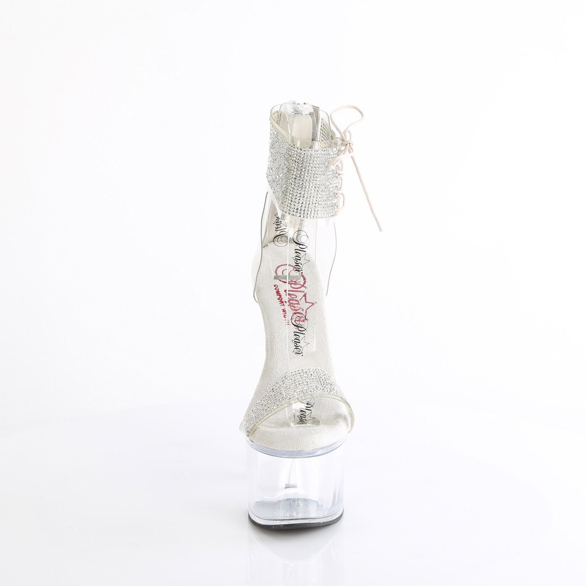 Pleaser Passion-727RS C-S/C - Przezroczyste buty z paskiem nad kostką na wysokiej platformie