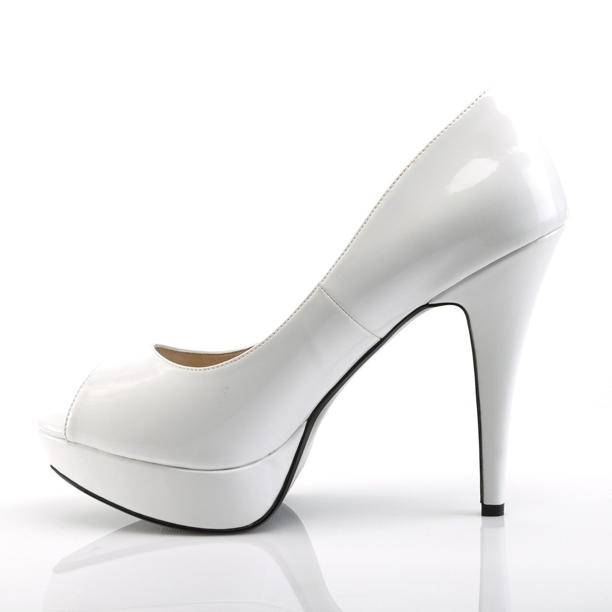 Pleaser Pink Label Chloe-01 W - Błyszczące białe czółenka z odkrytymi palcami na platformie z wysokimi obcasami