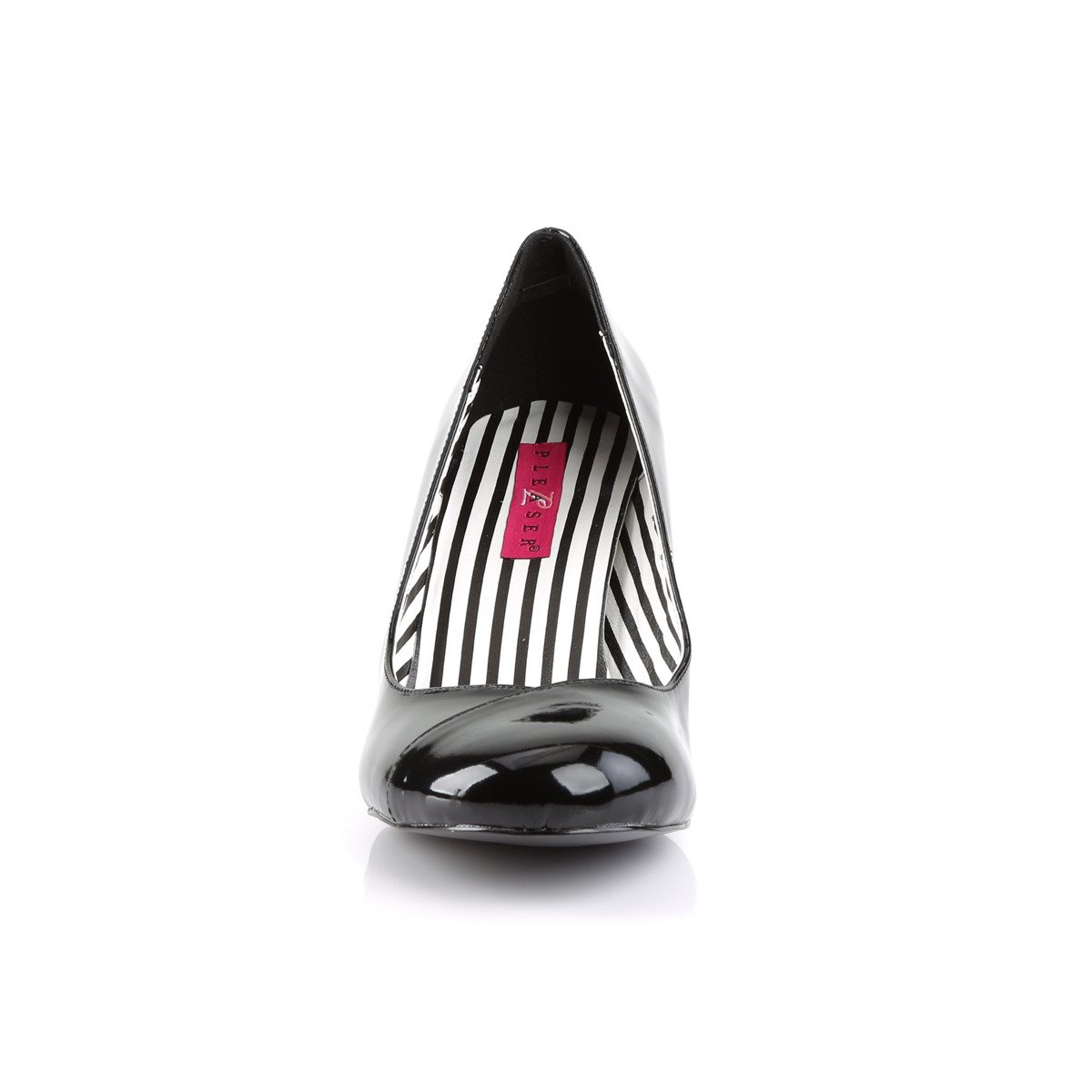 Pleaser Pink Label Jenna-01 B - Błyszczące czarne czółenka z szerokimi obcasami