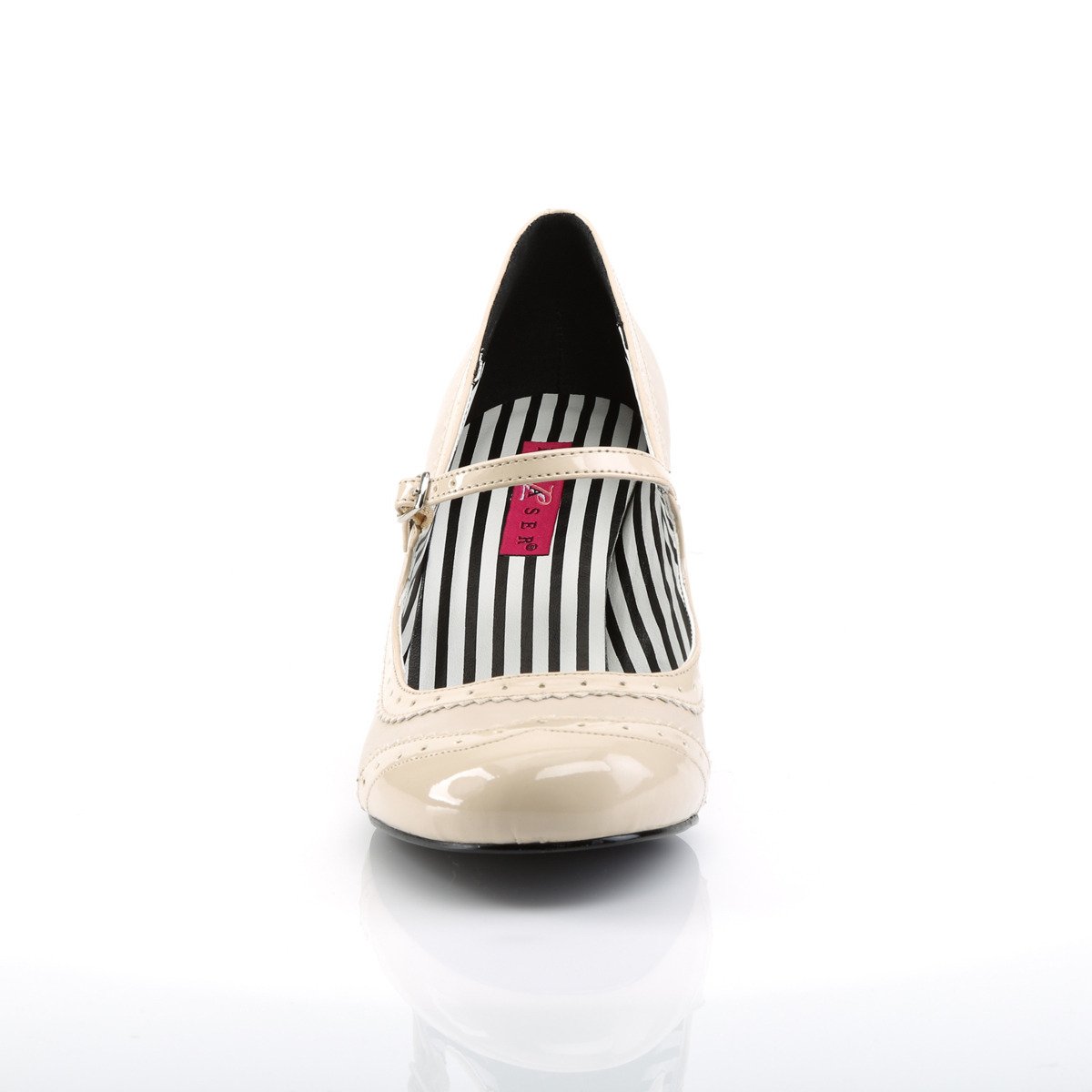 Pleaser Pink Label Jenna-06 CRPU-PT - Błyszczące beżowe czółenka z szerokimi obcasami