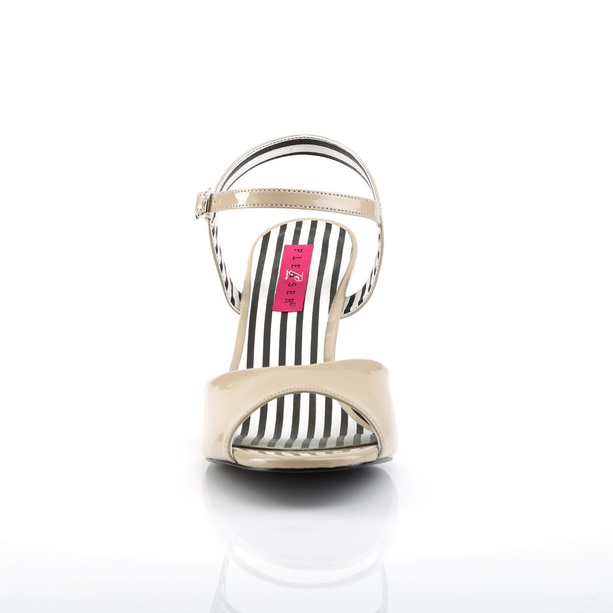 Pleaser Pink Label Jenna-09 CR - Błyszczące beżowe sandały z szerokimi obcasami