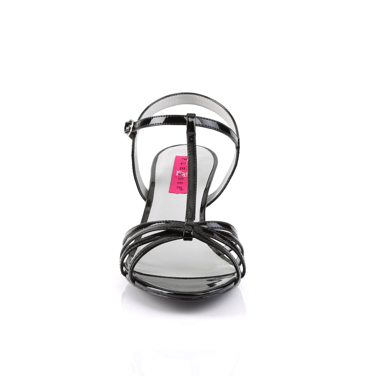 Pleaser Pink Label Kitten-06 B - Błyszczące czarne sandały na obcasie