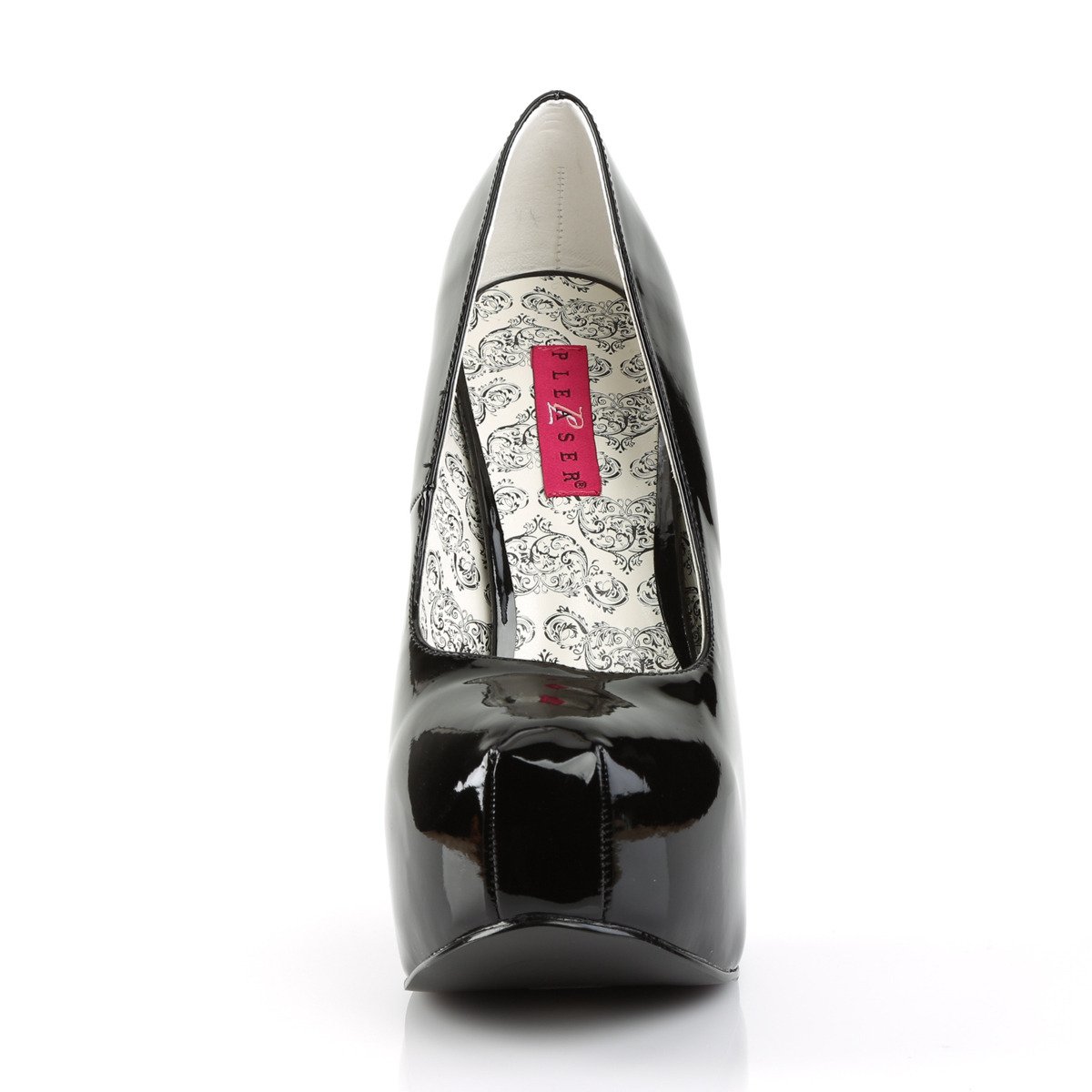 Pleaser Pink Label Teeze-06W B - Błyszczące czarne czółenka na platformie z wysokimi obcasami