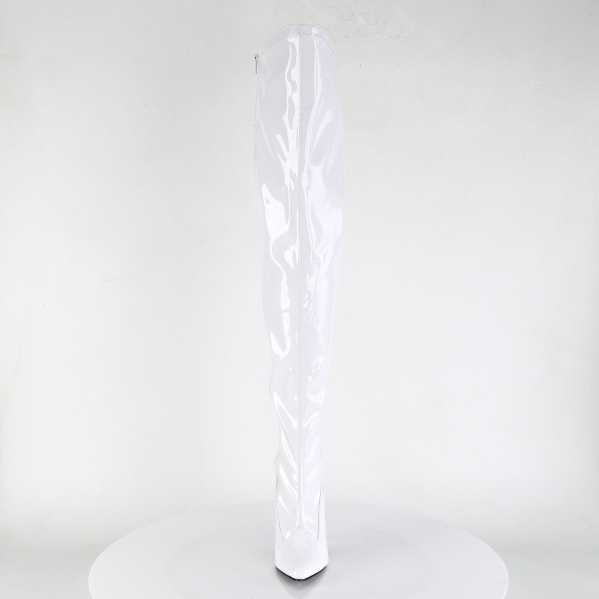 Pleaser Seduce-3000 W - Błyszczące białe kozaki za kolano na wysokim obcasie