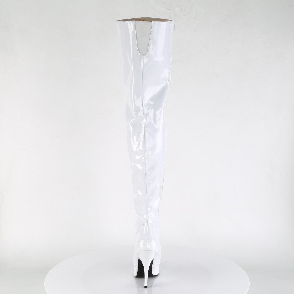 Pleaser Seduce-3010 W - Błyszczące białe kozaki za kolano na wysokim obcasie