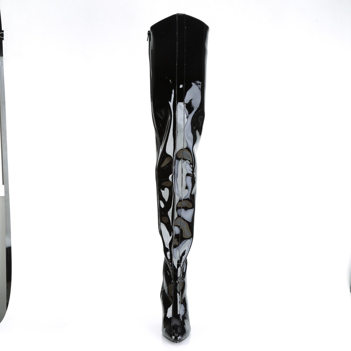 Pleaser Seduce-4010 B - Błyszczące czarne kozaki za kolano na wysokim obcasie