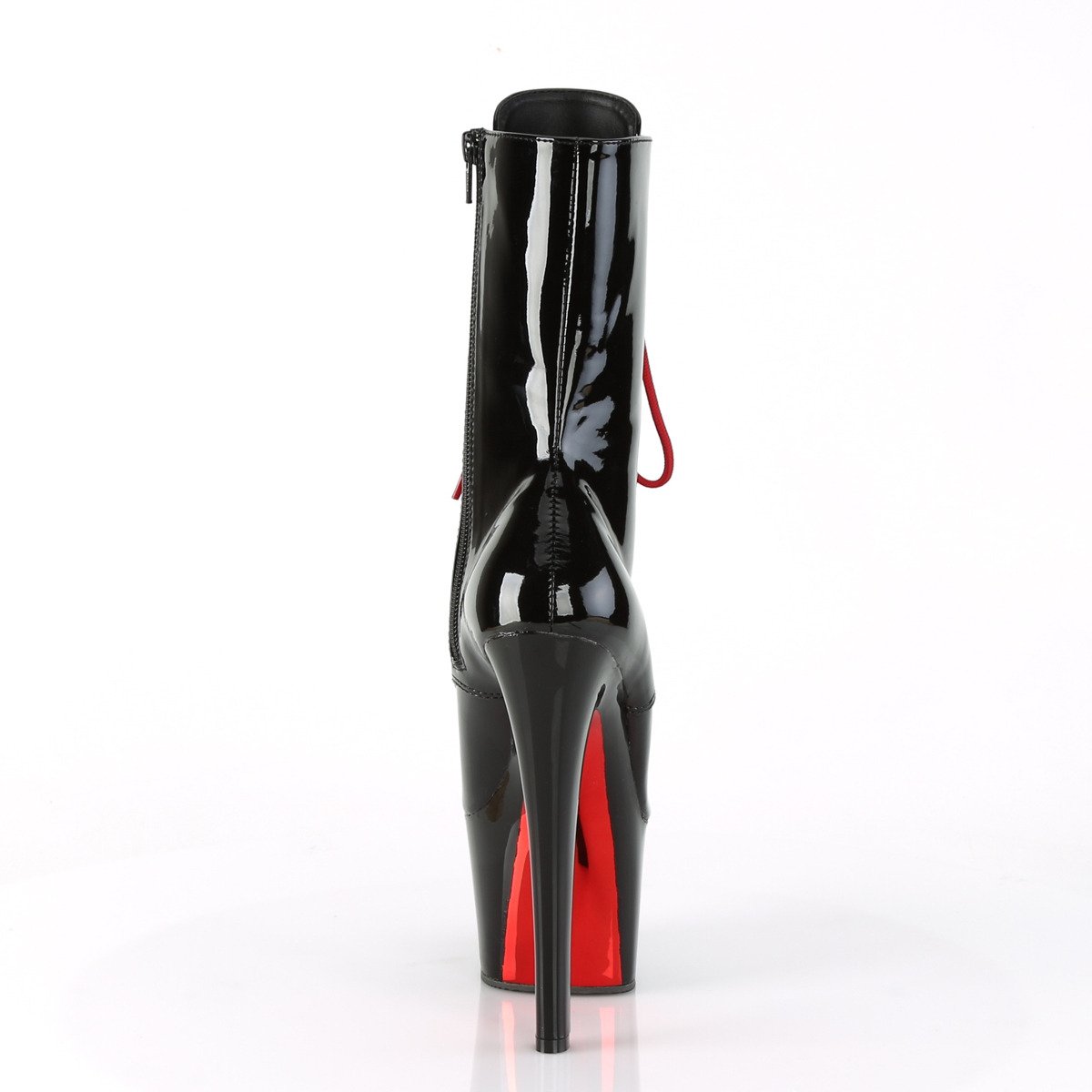 Pleaser Sky-1020TT B/B-RCH - Błyszczące czarne buty za kostkę na wysokiej platformie