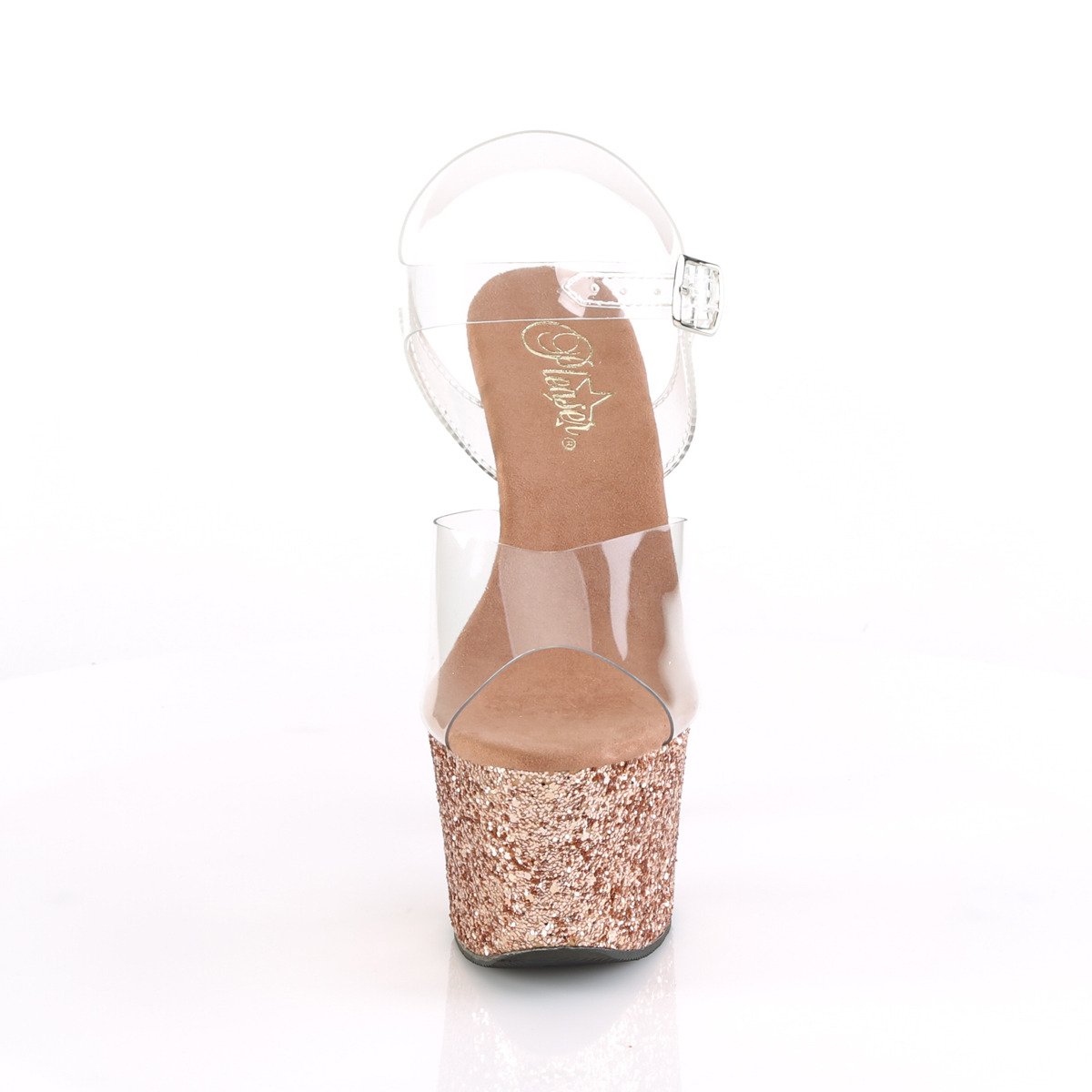 Pleaser Sky-308LG C/ROGLDG - Przezroczyste sandały na wysokiej platformie