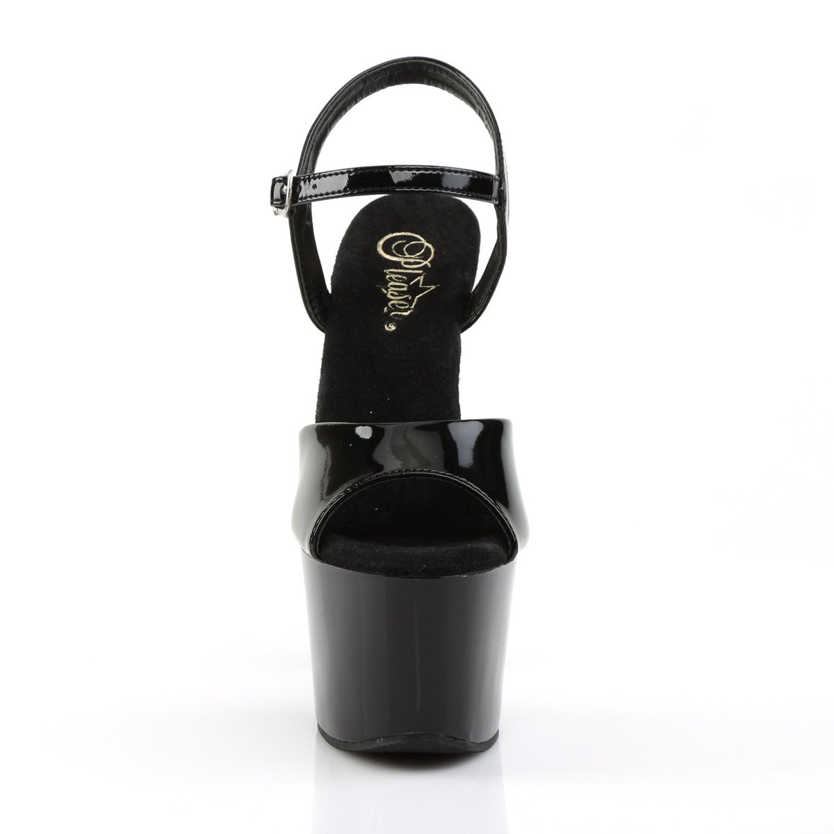 Pleaser Sky-309 B/M - Błyszczące czarne sandały na wysokiej platformie