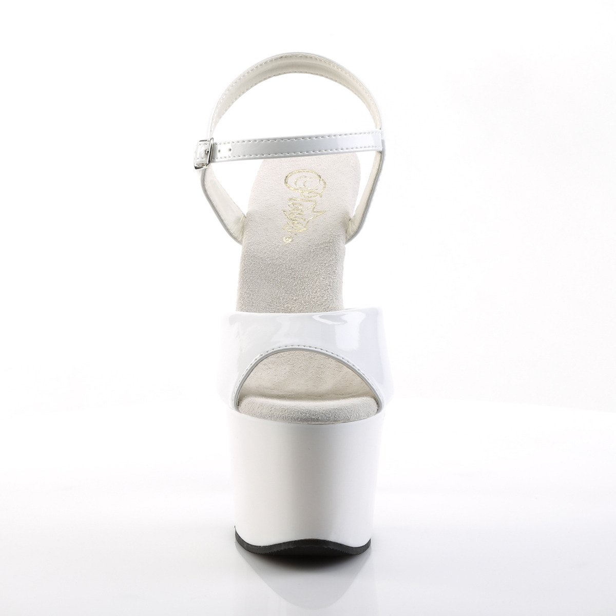 Pleaser Sky-309 W/M - Błyszczące białe sandały na wysokiej platformie